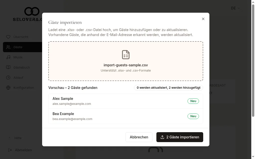 Vorschau des Gästeimports