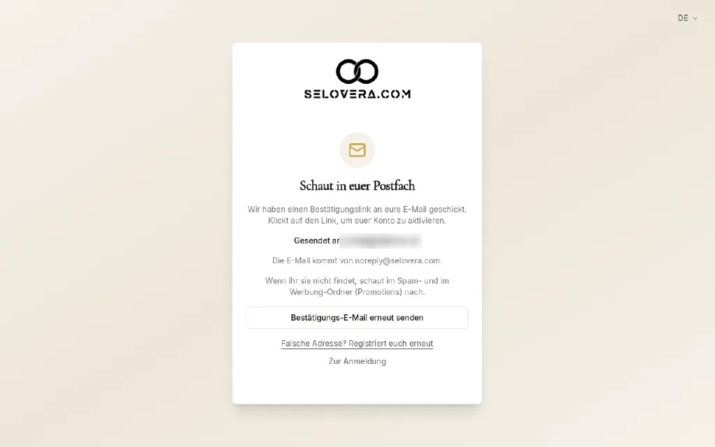 Bildschirm E-Mail bestätigen