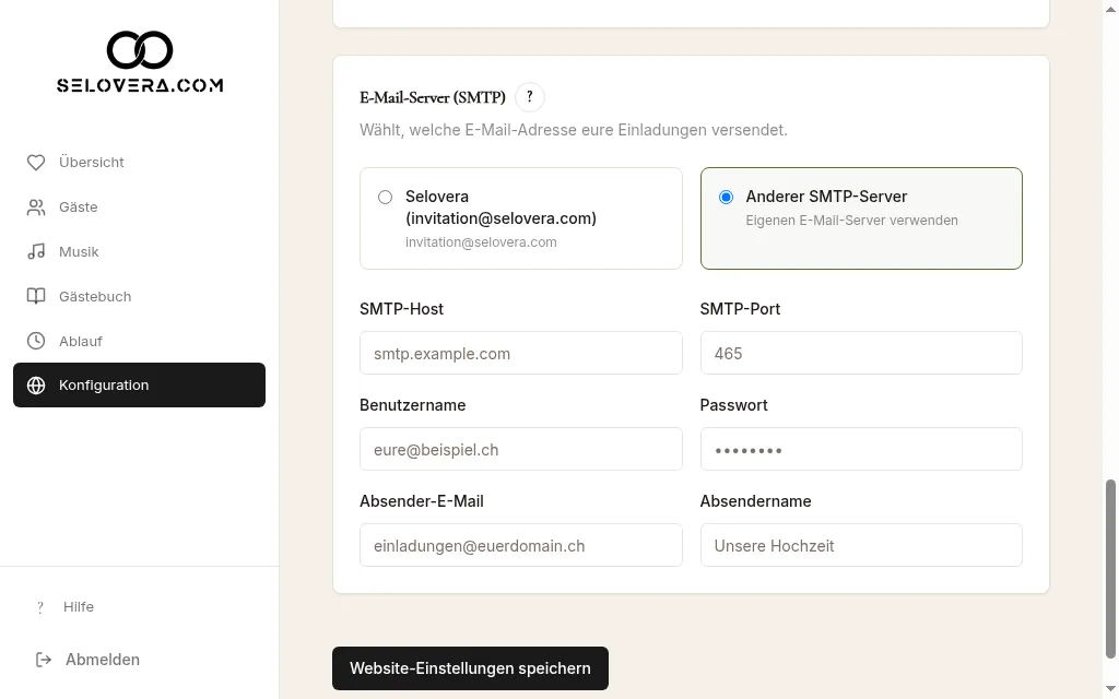 Auswahl des E-Mail-Servers (SMTP)