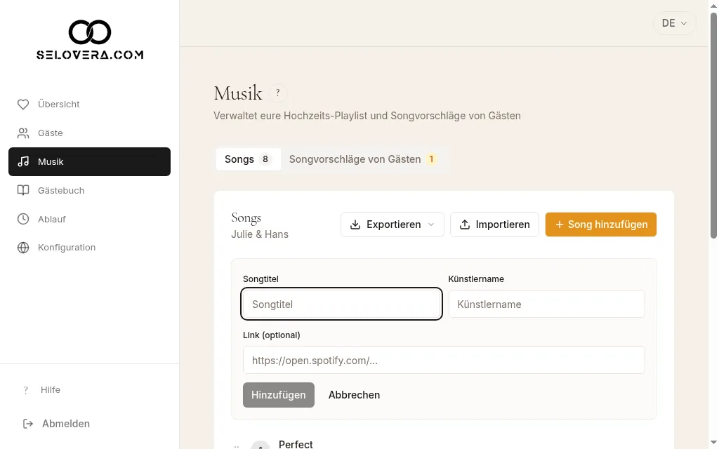 Playlist mit dem Formular Song hinzufügen