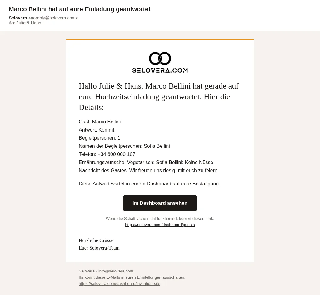 Beispiel einer Antwort-Benachrichtigung