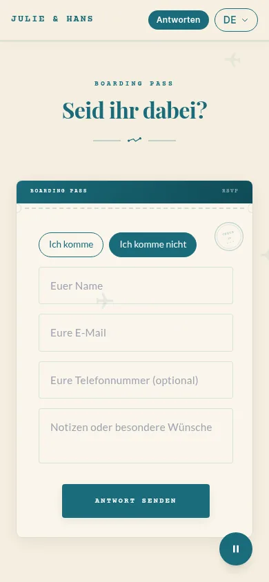 Dasselbe Formular nach der Absage
