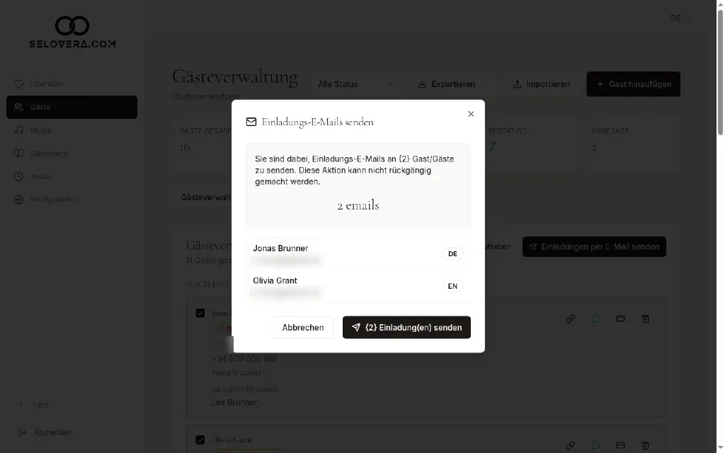 Dialog Einladungs-E-Mails senden