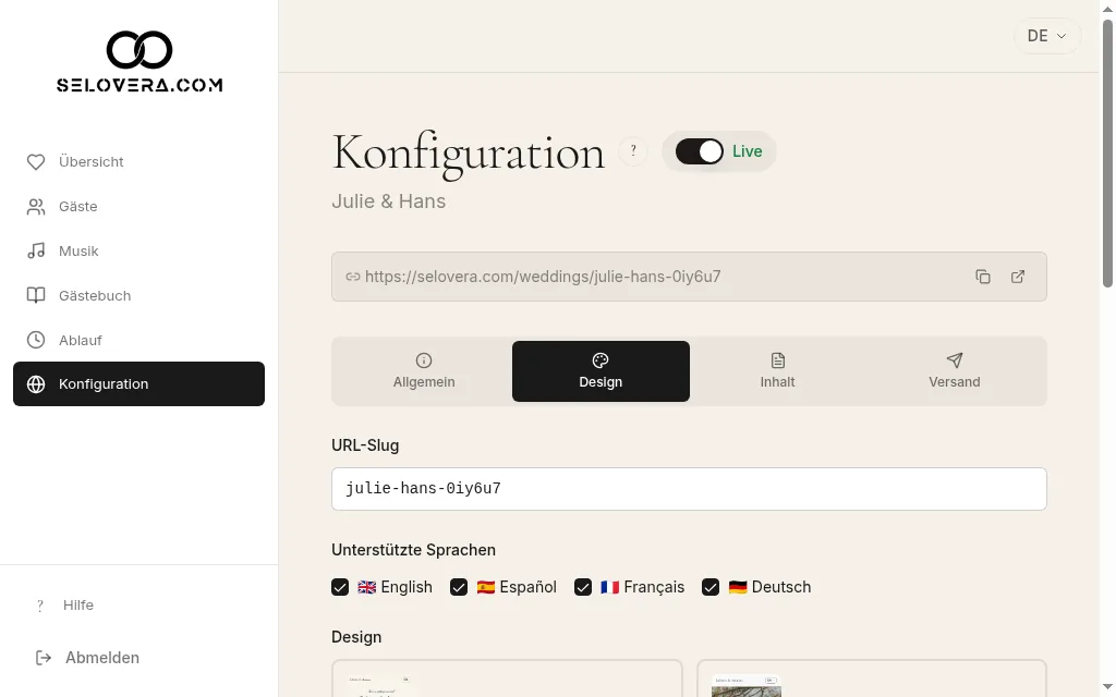 Reiter Design, Website-Adresse und unterstützte Sprachen