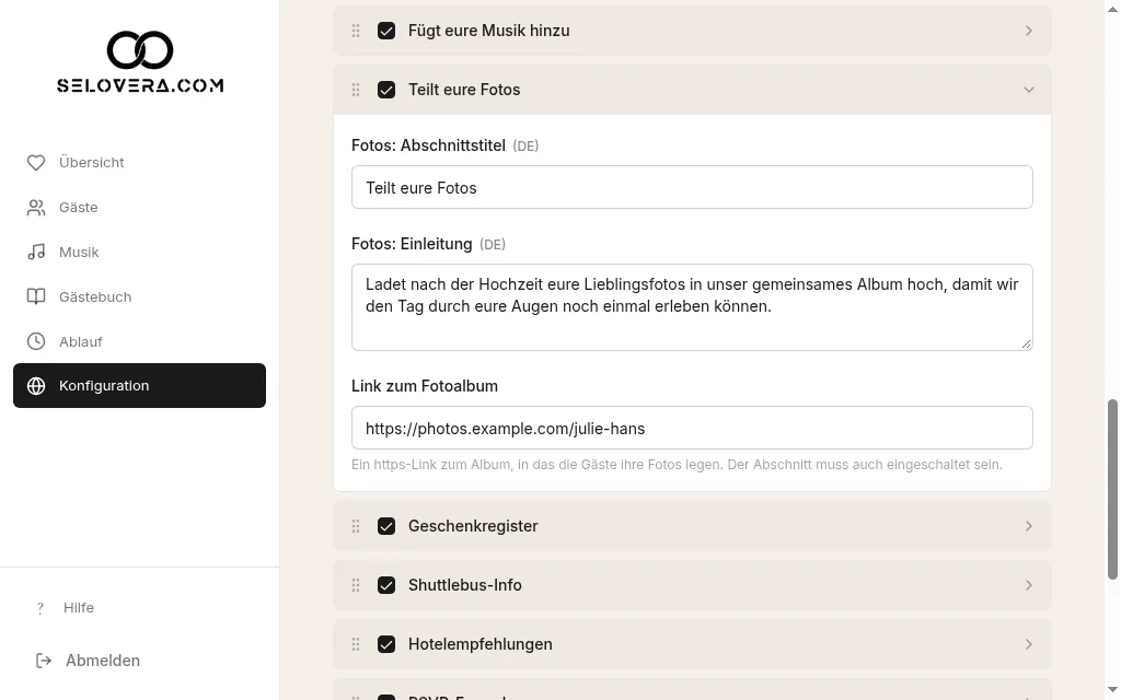 Teilt eure Fotos, mit dem Albumlink