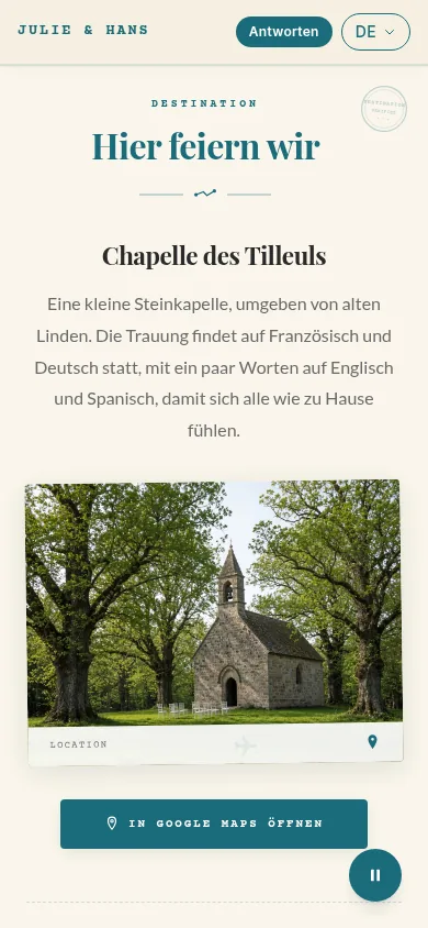 Location auf der Einladung, Handyansicht