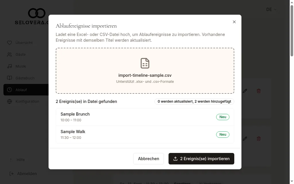 Vorschau des Import-Dialogs