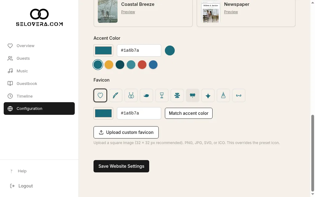 Accent colour swatches and favicon
