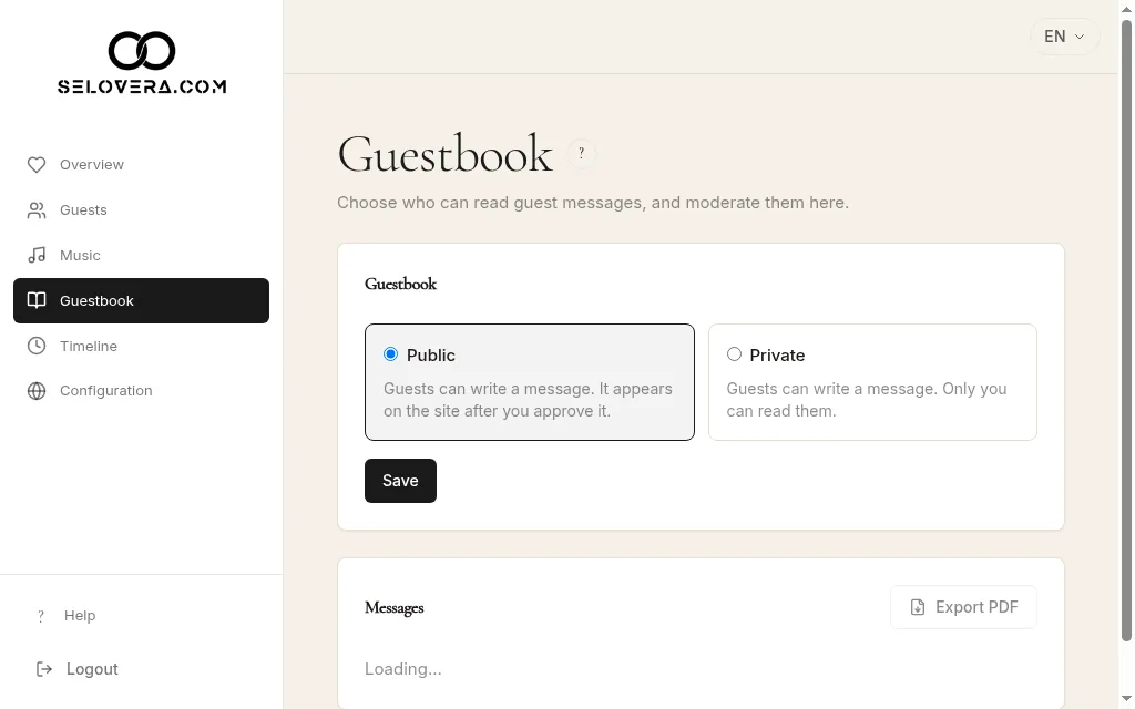 Mode cards for Public and Private, and Save