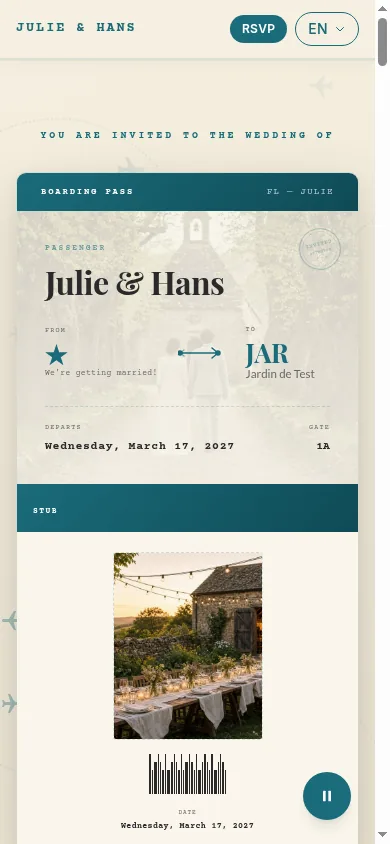 Hero photo on the invitation, phone view