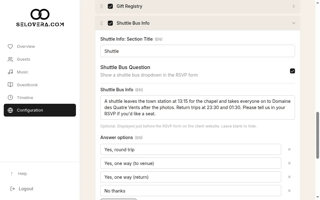 Shuttle question with answer options
