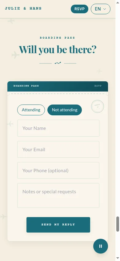 Same form after choosing not attending