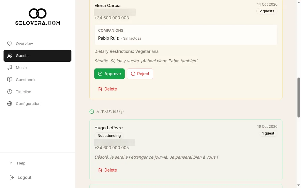 RSVP approvals with pending and approved replies