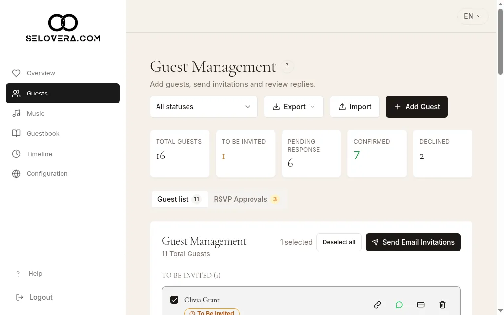 Guests ticked, and Send email invitations