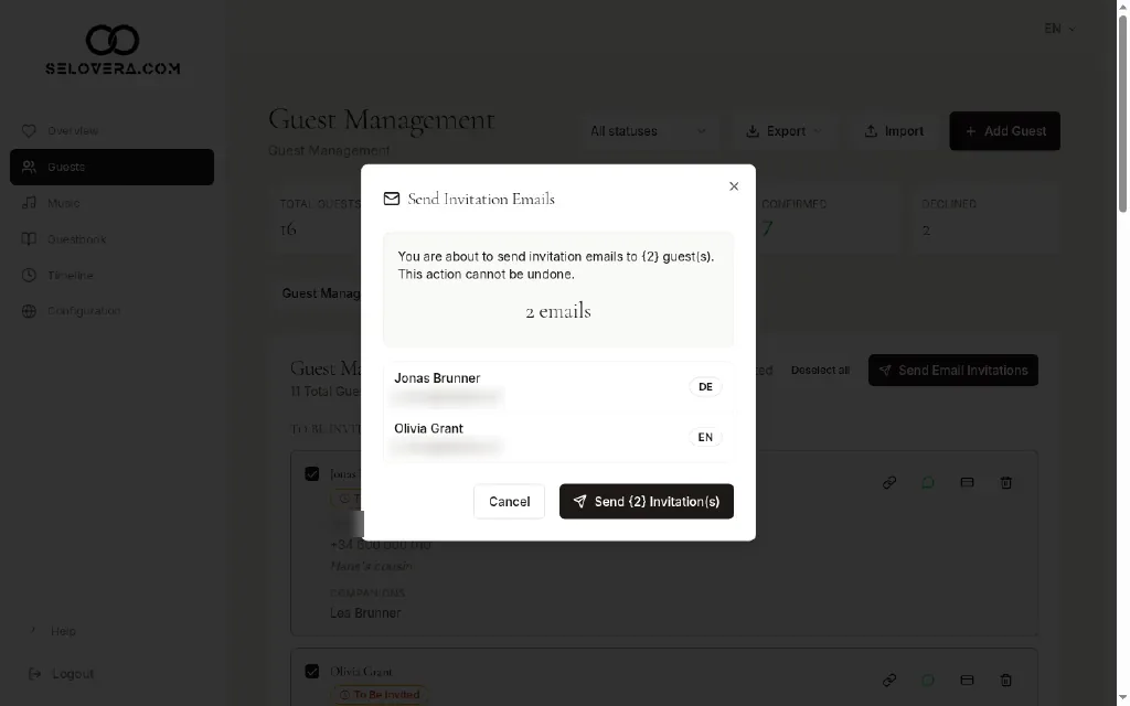 Send invitation emails dialog
