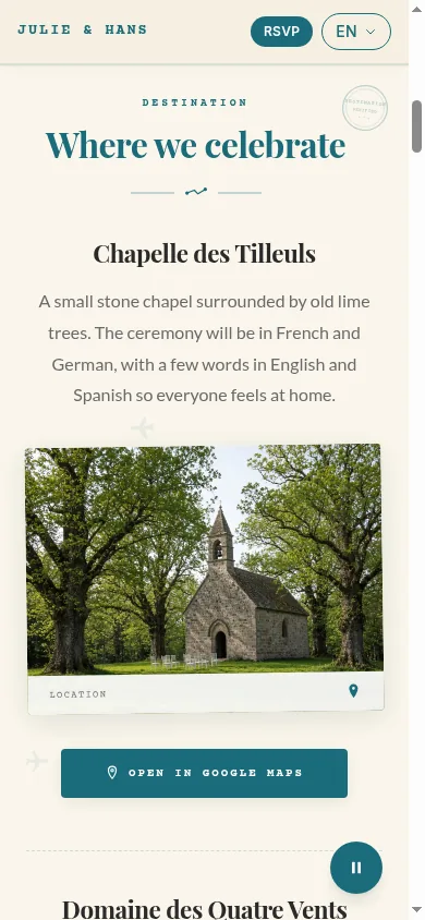 Venue on the invitation, phone view