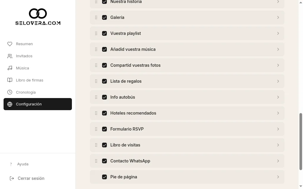 Casilla de la sección Libro de visitas en Configuración › Contenido