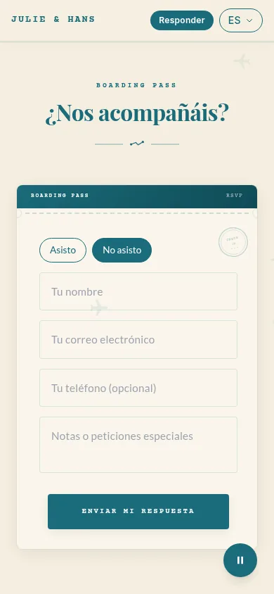 El mismo formulario tras elegir que no asiste