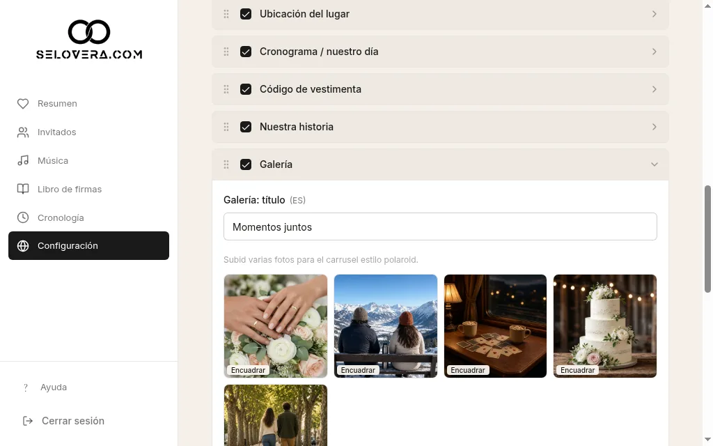 Sección Galería con fotos