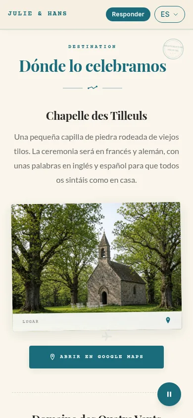 Lugar en la invitación, vista de teléfono