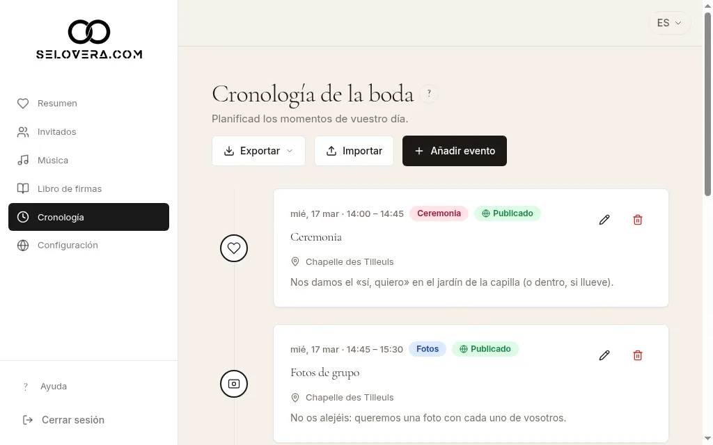 Lista del cronograma