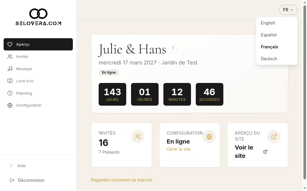 Sélecteur de langue de l'en-tête ouvert