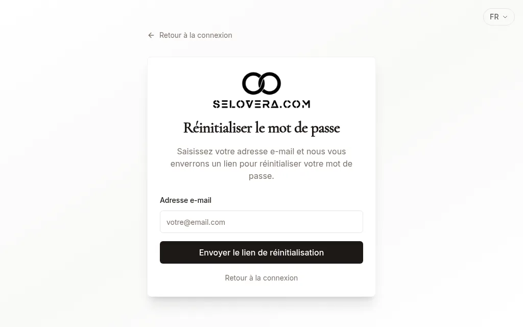 Page de réinitialisation du mot de passe