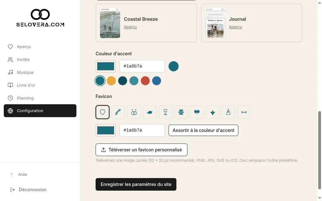 Pastilles de couleur d'accent et favicon