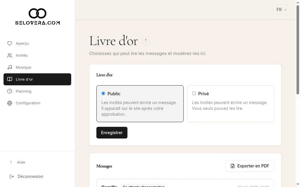 Cartes de mode Public et Privé, et Enregistrer
