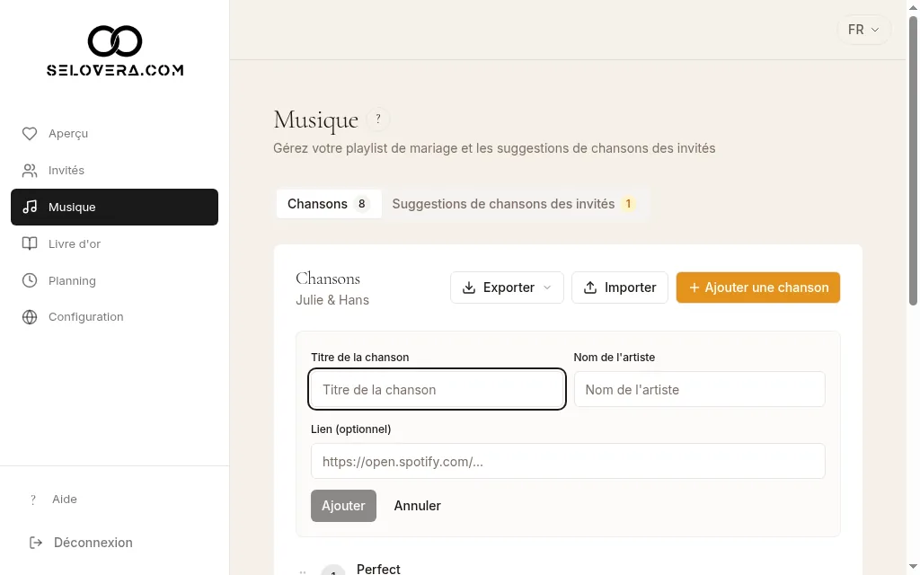 Playlist avec le formulaire Ajouter une chanson