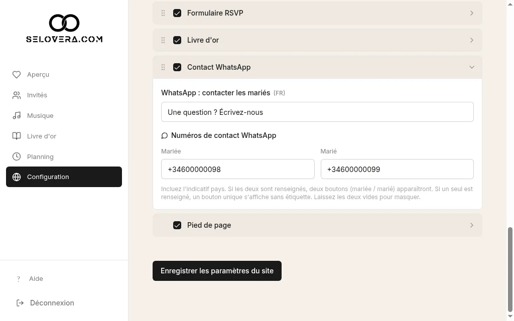 Numéros de contact WhatsApp