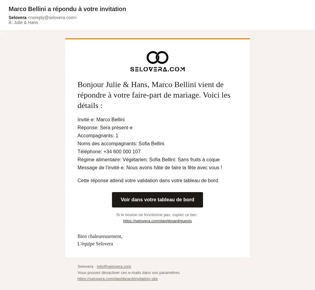 Exemple d'e-mail de notification de réponse