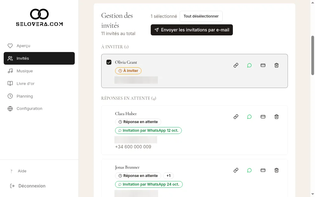 Invités cochés et Envoyer les invitations par e-mail