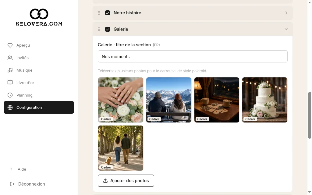 Section Galerie avec des photos