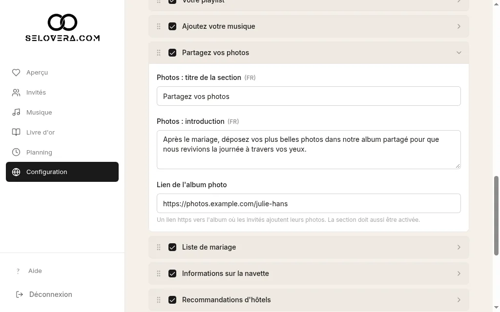 Partagez vos photos, avec le lien de l'album