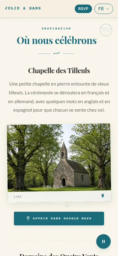 Lieu sur l'invitation, vue téléphone