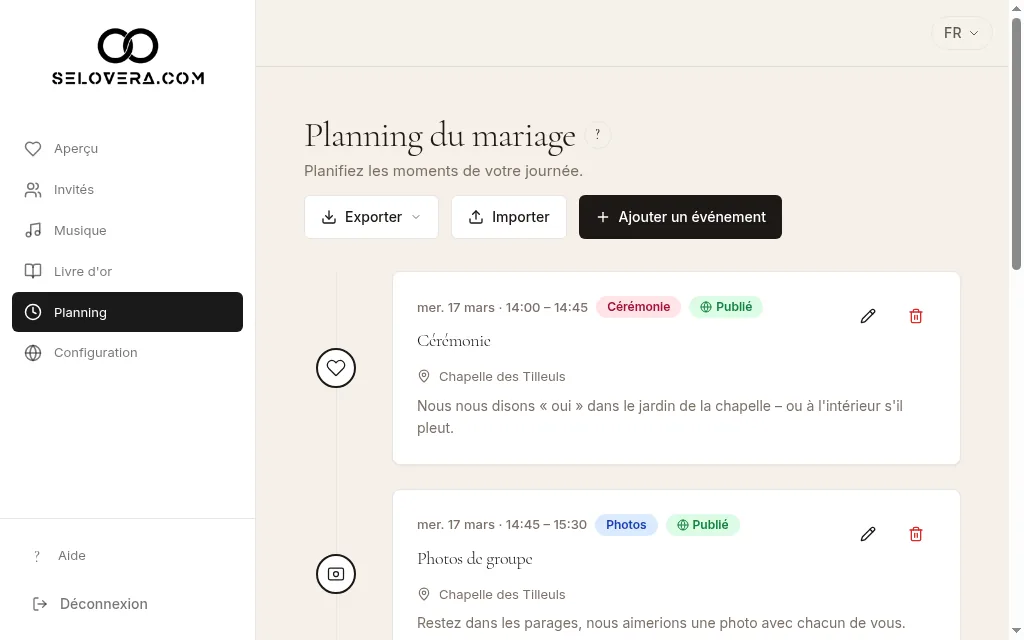 Liste du planning
